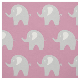 Tissu à motif d'éléphant bébé gris rose textile DI