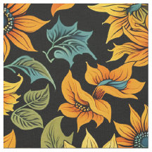 Tissu à motif Tournesol de minuit | Fleurs dorées
