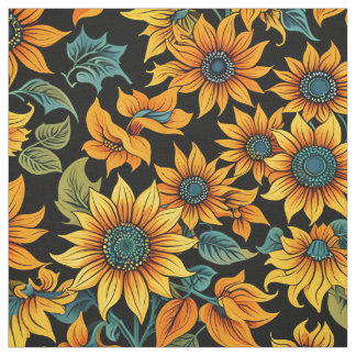 Tissu à motif Tournesol de minuit | Fleurs dorées