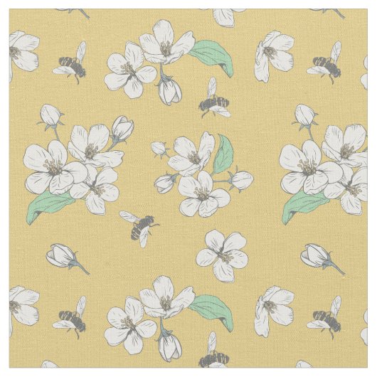 Tissu Abeille de miel or floral (Fermer)