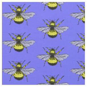 Tissu Abeille d'or sur arrière - plan bleu. Joli motif