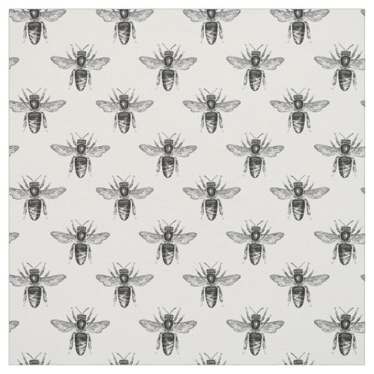 Tissu Abeilles de miel noir en blanc (Échantillon)