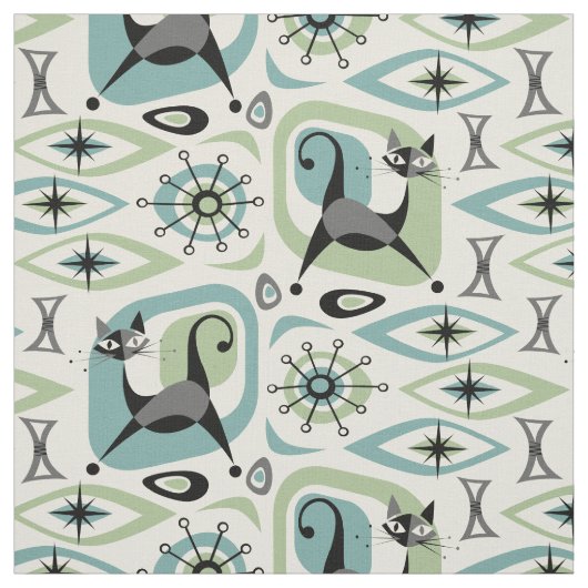 Tissu Abstrait de chats du milieu du siècle (Échantillon)