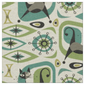 Tissu Abstrait de chats du milieu du siècle - Lime Turqu (Détail)