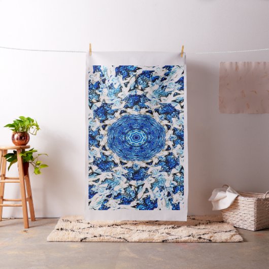 Tissu Abstrait de mandala noir blanc bleu (In Situ)