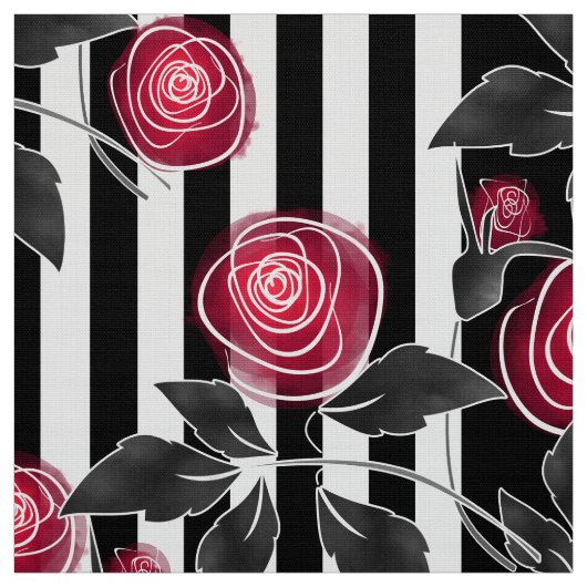 Tissu Abstrait moderne rouge roses blanc noir rayé ligne (Échantillon)