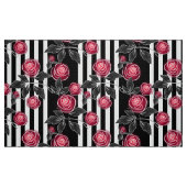 Tissu Abstrait moderne rouge roses blanc noir rayé ligne (Fat Quarter)