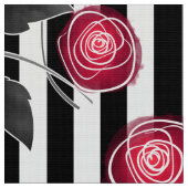 Tissu Abstrait moderne rouge roses blanc noir rayé ligne (Fermer)