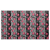 Tissu Abstrait moderne rouge roses blanc noir rayé ligne (Yard)