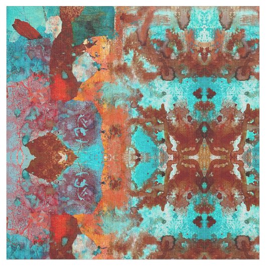 Tissu Abstrait turquoise et orange (Fermer)