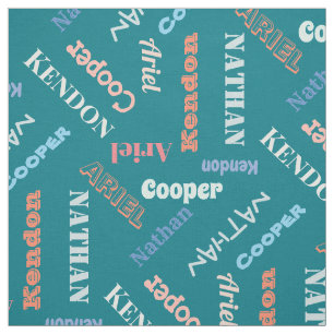 Tissu Add 4 Kids or Pet's Names Custom Teal By The Yard