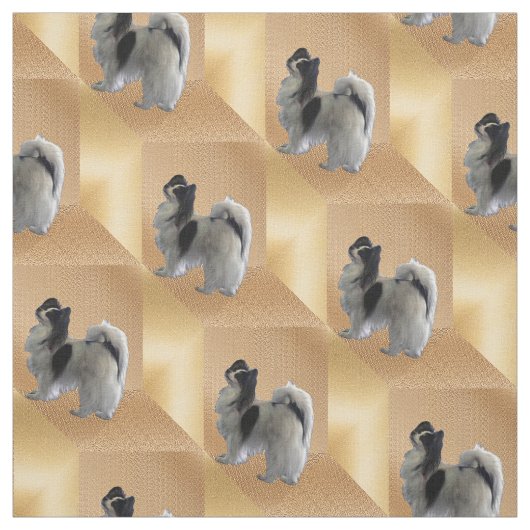 Tissu Adorable chien Papillon sur des cubes d'or (Échantillon)