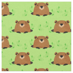 Tissu Adorable Motif de la marmotte de bois