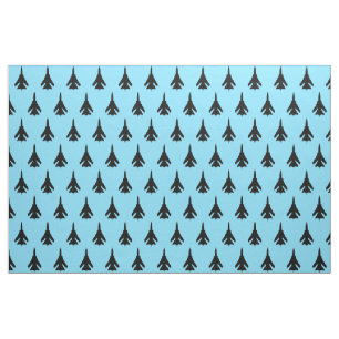 Tissu Air Force Fighter Jet Motif noir sur Sky Blue