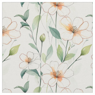 Tissu Airy White Flowers Greenery Pattern Blossom Floral