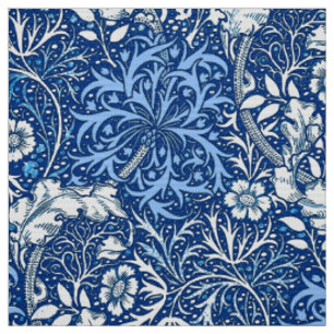 Tissu Algue de Nouveau d'art florale, bleu de cobalt et