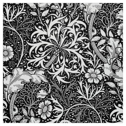 Tissu Algue de Nouveau d'art florale, noir et blanc (Échantillon)