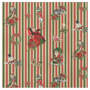 Tissu Alice au pays des merveilles à Noël rayé rouge/