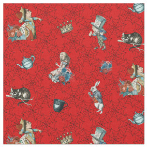 Tissu Alice au pays des merveilles sur la toile rouge et