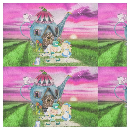 Tissu Alice au pays des merveilles sur Tea pot Arrière - (Fermer)