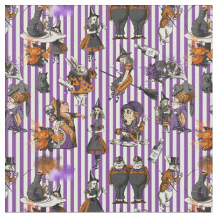 Tissu Alice au pays des merveilles Violet/Blancs