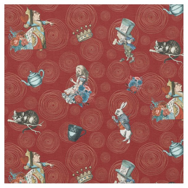 Tissu Toile de coton Alice au pays des merveilles sur fond Blanc - Par