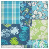 Tissu Aloha Patchwork Hawaiian Tropical Prints - Turquoi (Échantillon)