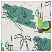 Tissu ALOHA : RETRO BEACH GRAPHIC à AQUA et VERT (Échantillon)