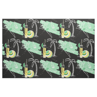 Tissu ALOHA : RETRO BEACH GRAPHIC en VERT et JAUNE