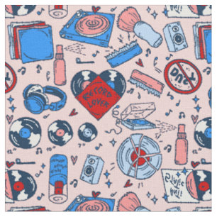 Tissu amateur de disques de musique pop art coeur rose v