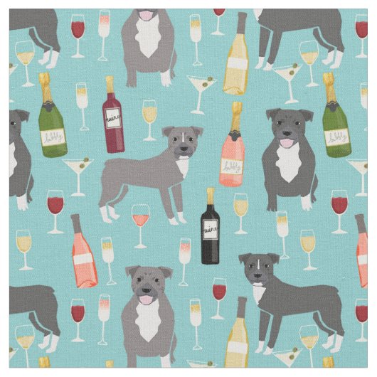 Tissu Amateur de vin de Pitbull dogs bleu clair (Fermer)