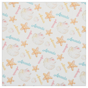 Tissu Amidon et coquilles de palourdes bleu rose jaune