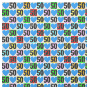TISSU AMOUR REMPLI COEURS BLEUS 50E ANNIVERSAIRE