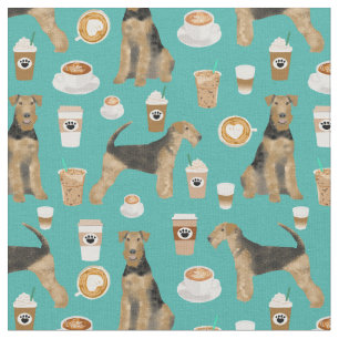 Tissu amoureux du café de l'airedale terrier turquoise