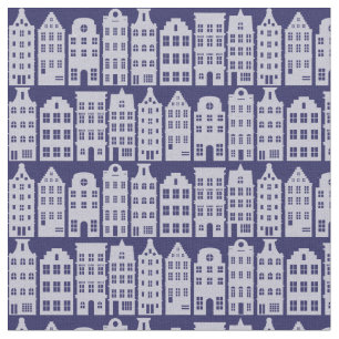 Tissu Amsterdam Canal Row Maisons Cobalt Blue Motif