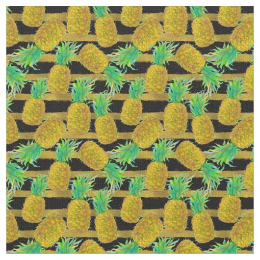 Tissu Ananas d'or sur des rayures (Fermer)
