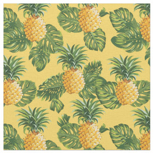 Tissu Ananas et feuille tropical sur l'or