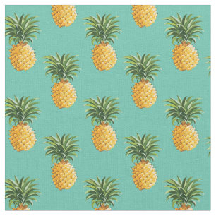 Tissu Ananas tropicaux sur Teal