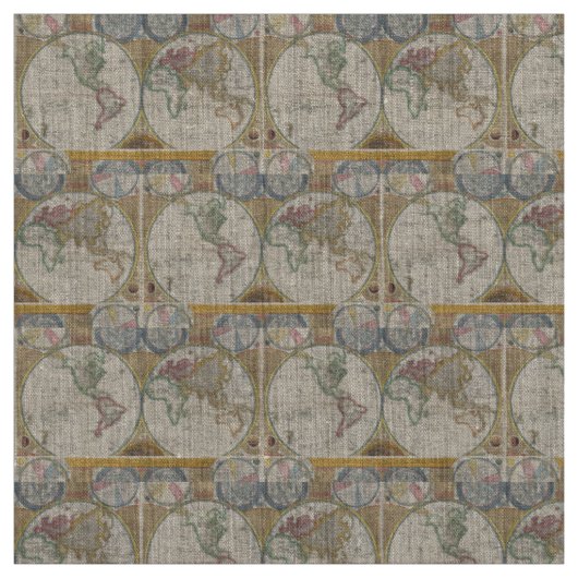 Tissu Ancienne carte du monde (Échantillon)