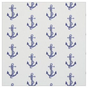 Tissu Ancrage marin bleu et blanc