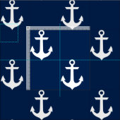 Tissu Ancres blanches sur bleu marine (Carreau)