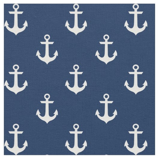 Tissu Ancres blanches sur bleu marine (Fermer)