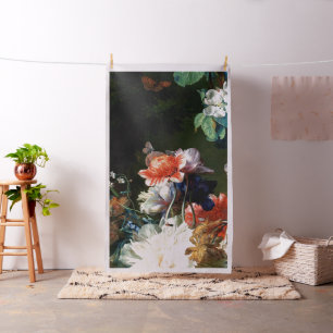 TISSU ANÉMONES ROUGES ROSE FLEURS BLANCHES, BOUTTERFLY E