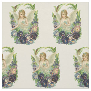 Tissu Ange de Pâques victorien avec fleurs de pensée vio