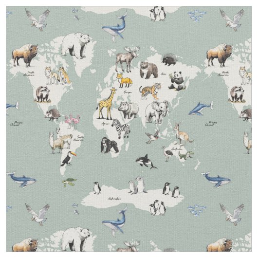 Tissu animals of the world nursery map - mint  (Fermer)