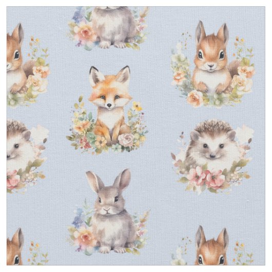 Tissu Animaux de bois sur bleu clair (Fermer)