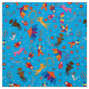Tissu Animaux de cirque bleu amusant motif