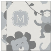 Tissu Animaux de la jungle gris mignons bébé monogramme (Fermer)