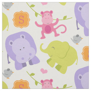 Tissu Animaux de la jungle rose mignons pour bébé fille