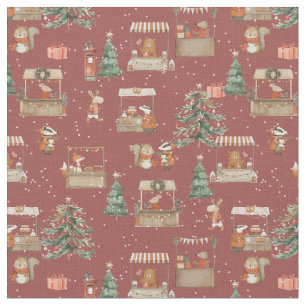 Tissu Animaux des bois célébrant Noël - ambre